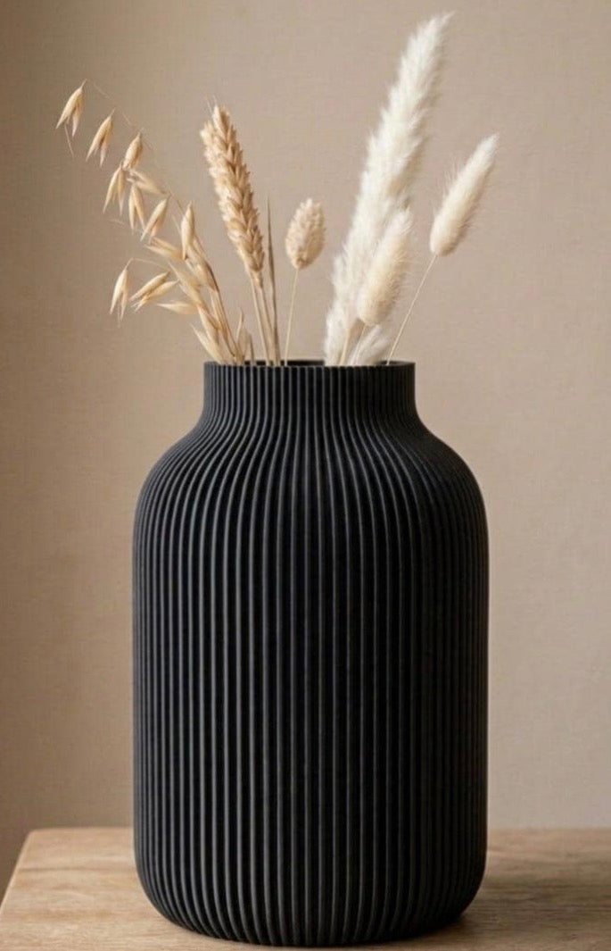 Stratos Ribbed Vase | Modern 3D Printed Home Decor, Minimalist Flower Arrangement