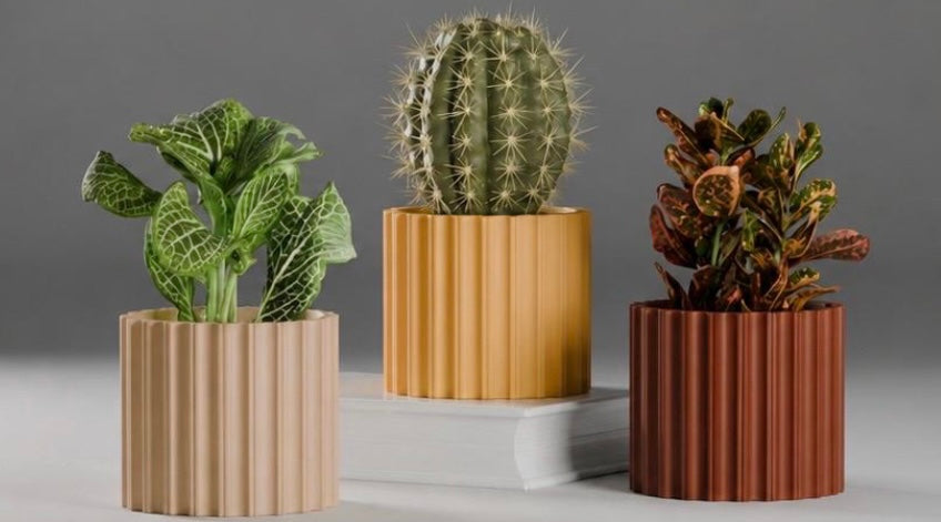 Modern Ribbed Planter | 3D Printed Succulent Pot, Minimalist Desk Decor