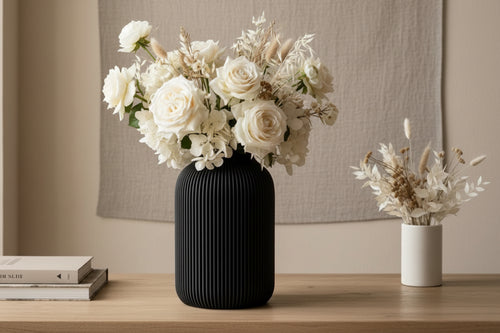 Stratos Ribbed Vase | Modern 3D Printed Home Decor, Minimalist Flower Arrangement