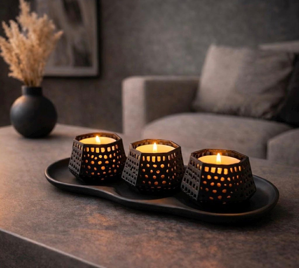 Geometric LED Tealight Holder Set | 3D Printed Modern Minimalist Table Decor