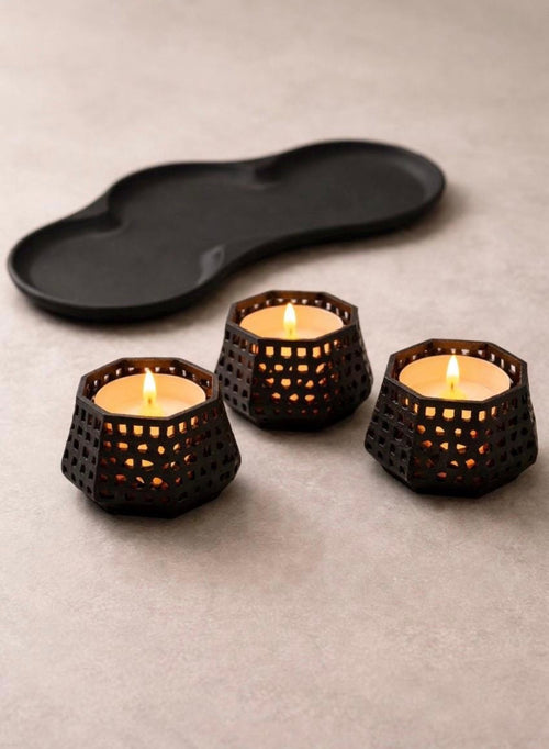 Geometric LED Tealight Holder Set | 3D Printed Modern Minimalist Table Decor