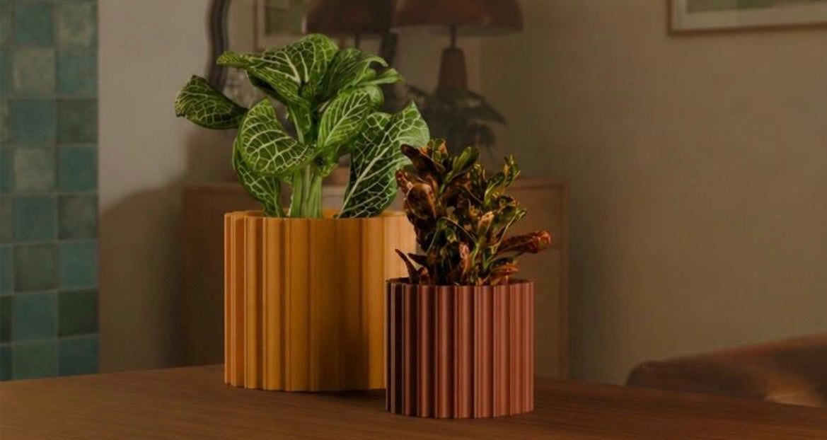 Modern Ribbed Planter | 3D Printed Succulent Pot, Minimalist Desk Decor