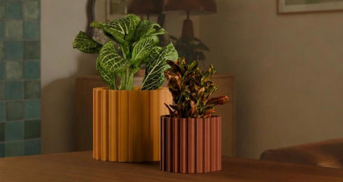 Modern Ribbed Planter | 3D Printed Succulent Pot, Minimalist Desk Decor