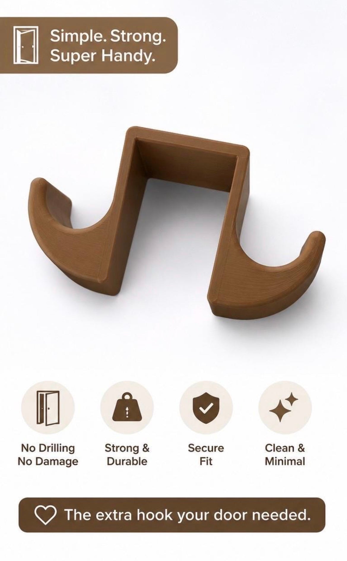 Double Sided Door Hook 3D Printed