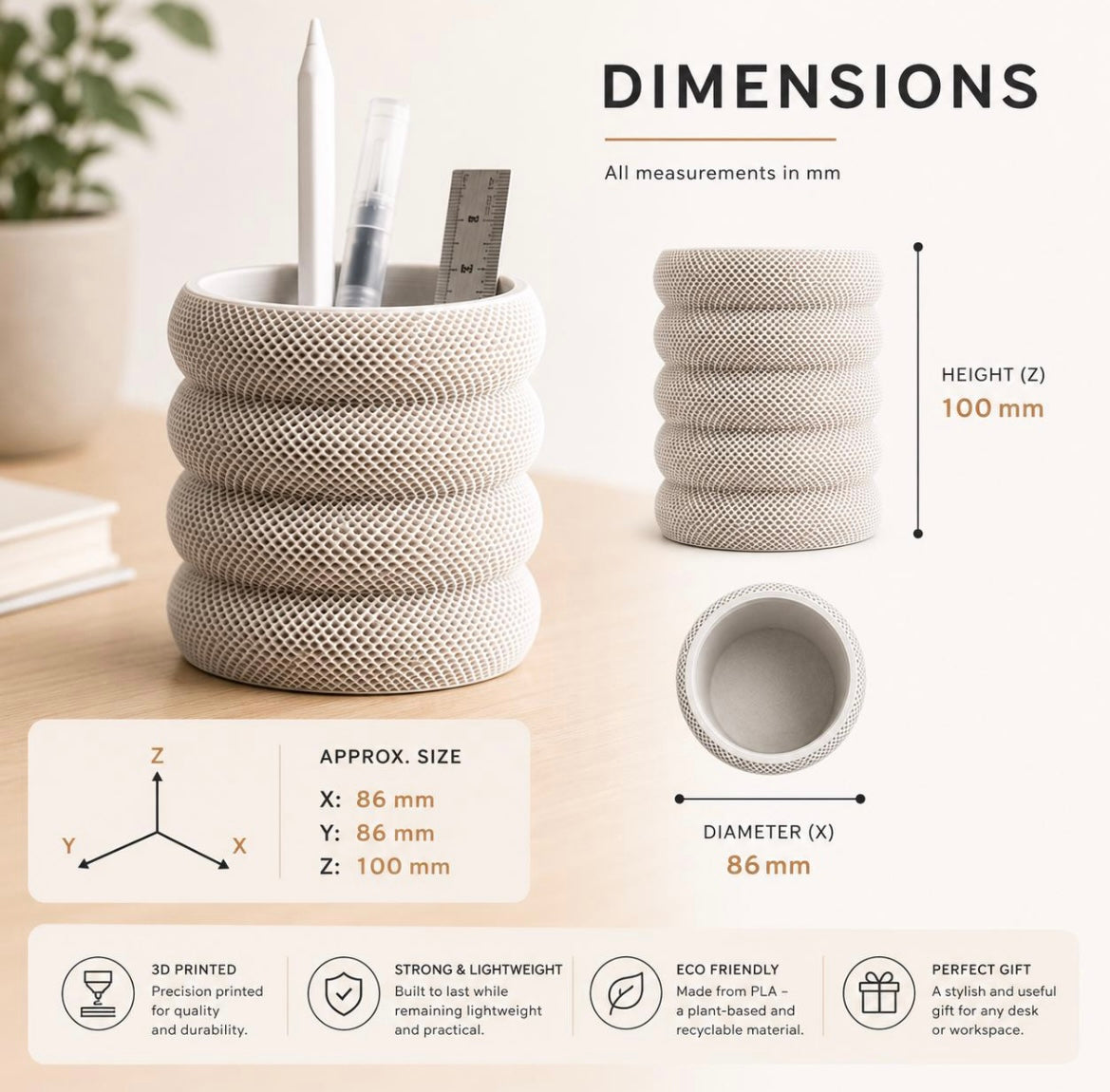 3D Printed Desk Organizer | Modern Pen Holder | Minimalist Office Desk Storage | Pencil Holder | Workspace Decor | Office Gift