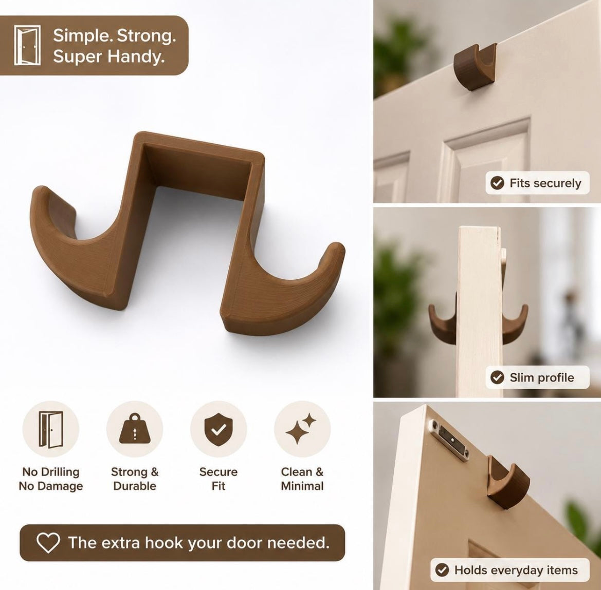 Double Sided Door Hook 3D Printed